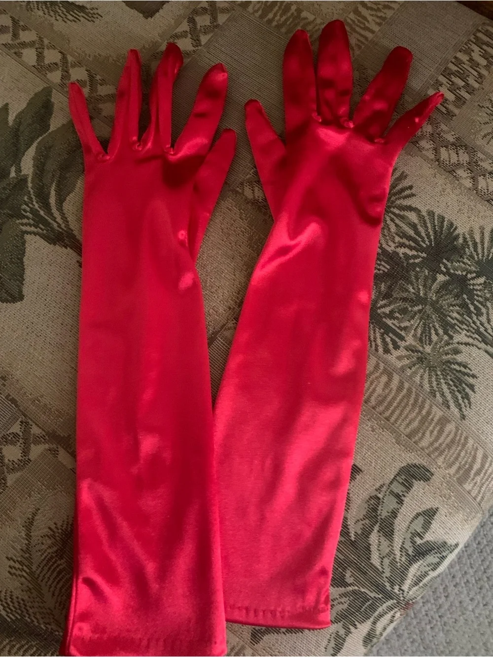 Red Satin Opera Gloves OS